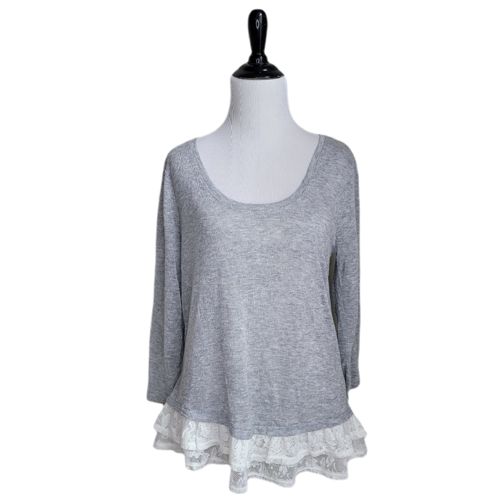 American Rag gray lace hem sweater size large